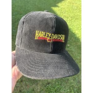 Vintage 80s 90s Harley-Davidson Logo Corduroy VTG SnapBack Hat Adult USA Black